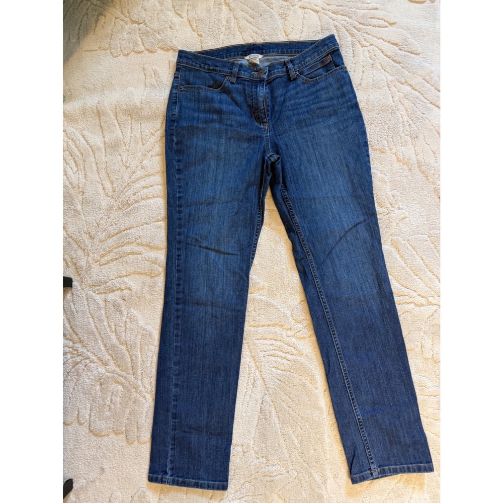 Duluth Trading Co Womens Straight Leg Jeans Indigo Blue Stretch Size 10x31
